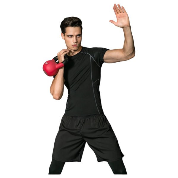 Anna Kaci Anna-Kaci Active Men's Short Sleeve Compression Workout Shirt With Moisture-Wicking Fabric And Contrast Stitching