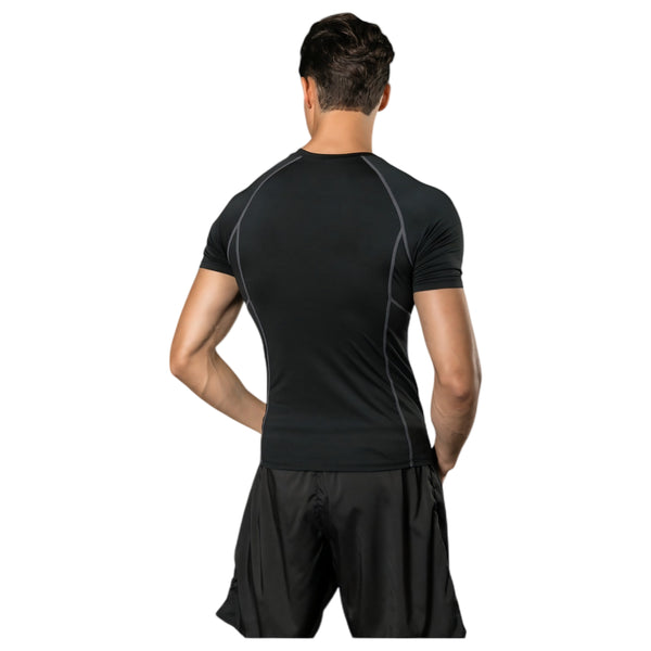 Anna Kaci Anna-Kaci Active Men's Short Sleeve Compression Workout Shirt With Moisture-Wicking Fabric And Contrast Stitching