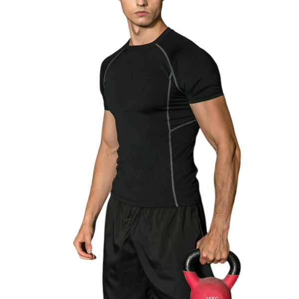anna kaci Anna-Kaci Active Men's Short Sleeve Compression Workout Shirt with Moisture-Wicking Fabric and Contrast Stitching