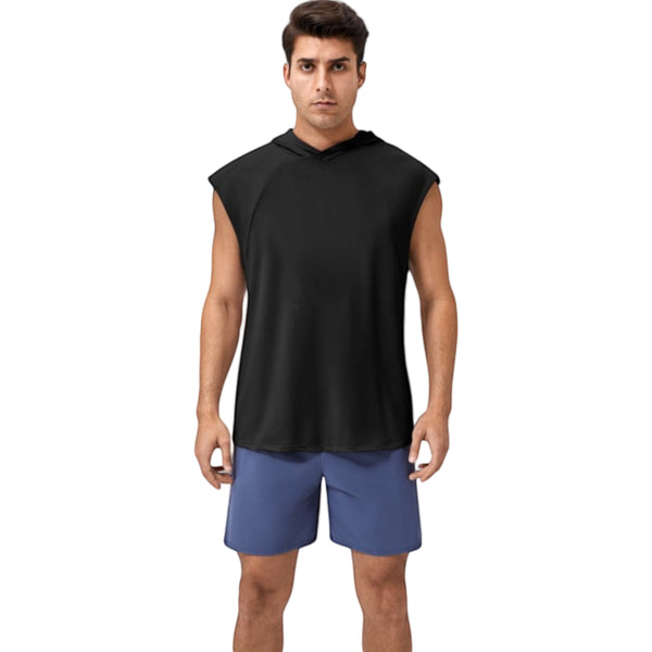 Anna Kaci Anna-Kaci Active Men's Sleeveless Workout Hoodie With Lightweight Athletic Fit And Crossover Hood Detail