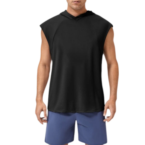 anna kaci Anna-Kaci Active Men's Sleeveless Workout Hoodie with Lightweight Athletic Fit and Crossover Hood Detail