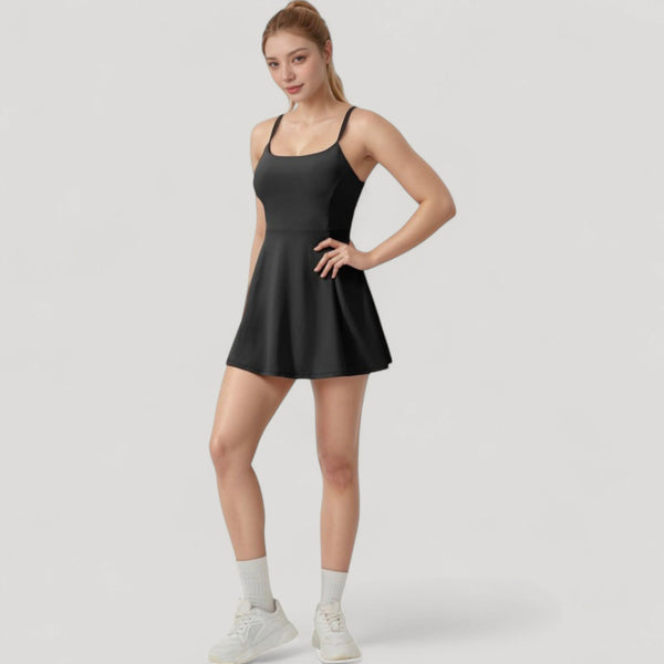 Anna Kaci Anna-Kaci Active Women's Activewear Tennis Dress With Spaghetti Straps And A-Line Skirt Design