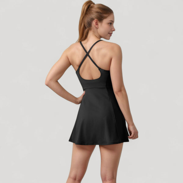 Anna Kaci Anna-Kaci Active Women's Activewear Tennis Dress With Spaghetti Straps And A-Line Skirt Design