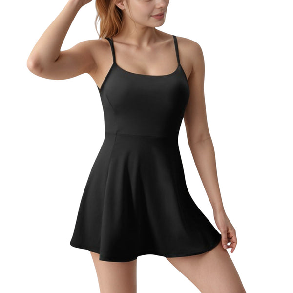 anna kaci Anna-Kaci Active Women's Activewear Tennis Dress with Spaghetti Straps and A-Line Skirt Design