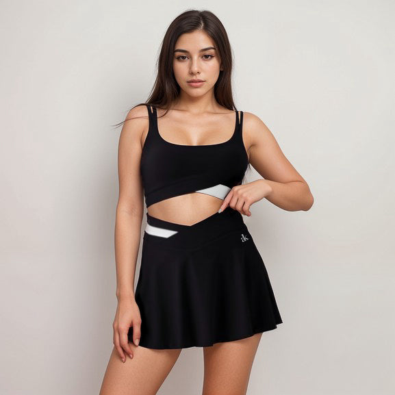 Anna Kaci Anna-Kaci Active Women's Athletic Skort With Contrast Waistband And Flowing A-Line Design