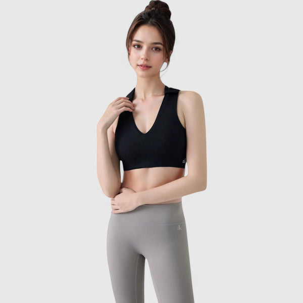 Anna Kaci Anna-Kaci Active Women's Collared V-Neck Athletic Crop Top