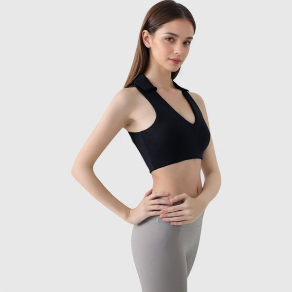 Anna Kaci Anna-Kaci Active Women's Collared V-Neck Athletic Crop Top