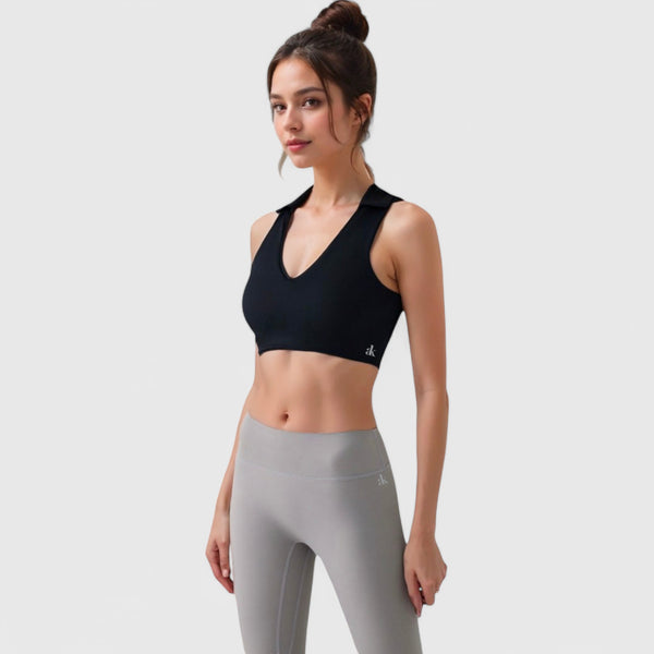 Anna Kaci Anna-Kaci Active Women's Collared V-Neck Athletic Crop Top