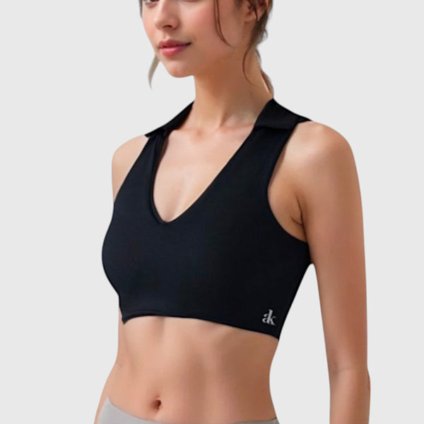 anna kaci Anna-Kaci Active Women's Collared V-Neck Athletic Crop Top