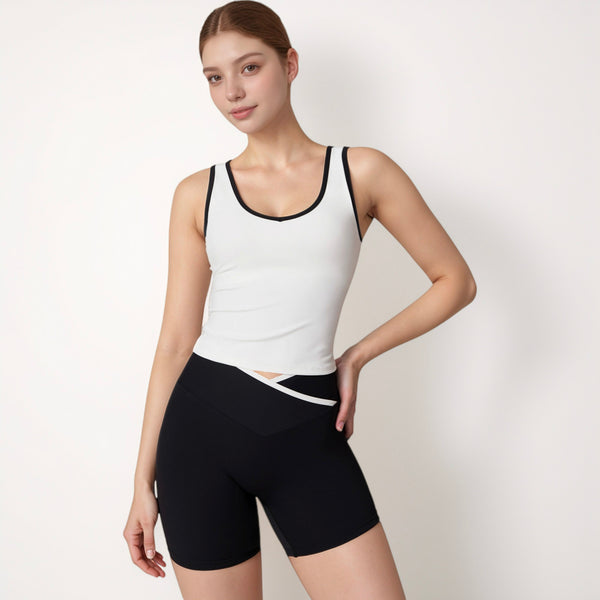 Anna Kaci Anna-Kaci Active Women's Contrast Trim Cropped Tank Top With Scoop Neck And Stretch Fit For Yoga And Everyday Wear