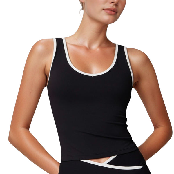 anna kaci Anna-Kaci Active Women's Contrast Trim Cropped Tank Top with Scoop Neck and Stretch Fit for Yoga and Everyday Wear