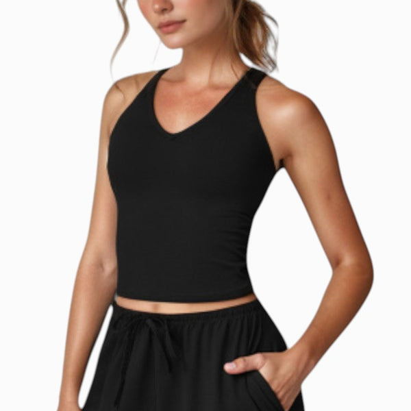 anna kaci Anna-Kaci Active Women's Cropped Active Tank Top with Built-In Bra and Racerback Design - Small Brown