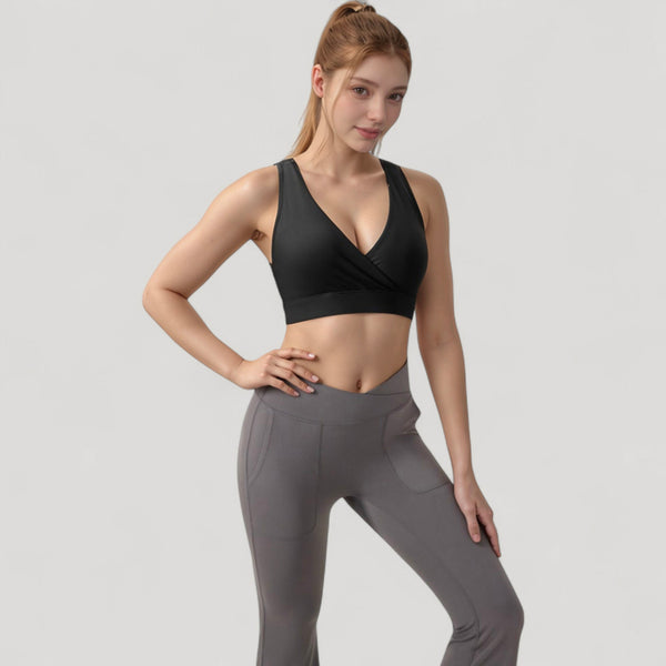 Anna Kaci Anna-Kaci Active Women's Crossover V-Neck Sports Bra With Wide Straps And Stretch Support Band