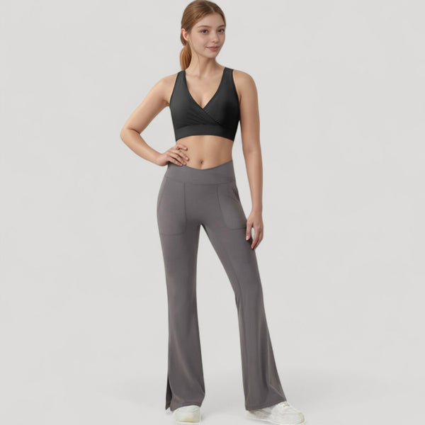 Anna Kaci Anna-Kaci Active Women's Crossover V-Neck Sports Bra With Wide Straps And Stretch Support Band