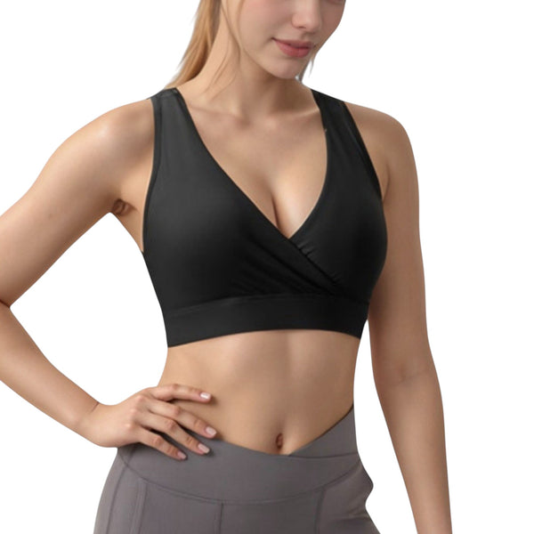 anna kaci Anna-Kaci Active Women's Crossover V-Neck Sports Bra with Wide Straps and Stretch Support Band