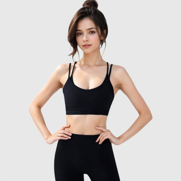 Anna Kaci Anna-Kaci Active Women's Double Strap Scoop Neck Sports Bra