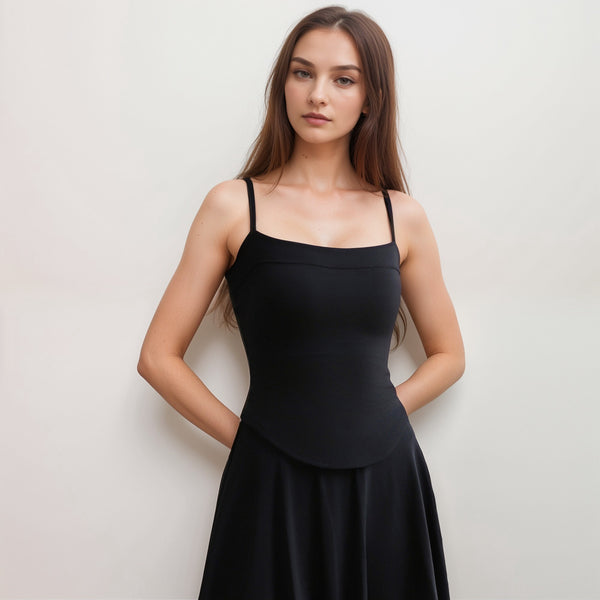 Anna Kaci Anna-Kaci Active Women's Fitted Spaghetti Strap Asymmetrical Hem Tank Top With Seam Detail