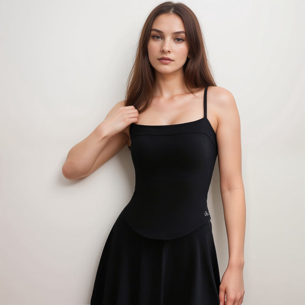 Anna Kaci Anna-Kaci Active Women's Fitted Spaghetti Strap Asymmetrical Hem Tank Top With Seam Detail