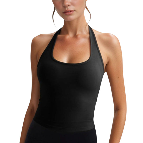 anna kaci Anna-Kaci Active Women's Halter Neck Cropped Tank Top with Built-In Bra and Stretch Fabric for Workout or Casual Wear