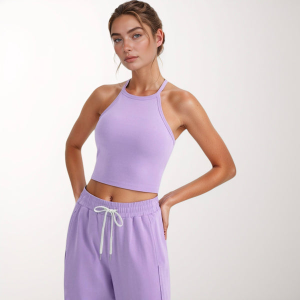 Anna Kaci Anna-Kaci Active Women's High Neck Cropped Tank Top With Racer Style Straps And Seamless Fit For Active And Casual Wear