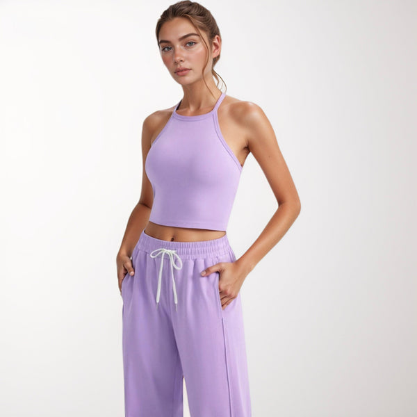 Anna Kaci Anna-Kaci Active Women's High Neck Cropped Tank Top With Racer Style Straps And Seamless Fit For Active And Casual Wear