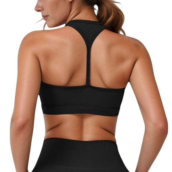 anna kaci Anna-Kaci Active Women's High Neck Sports Bra with Minimalist T-Back Strap Design and Smooth Stretch Compression Fit