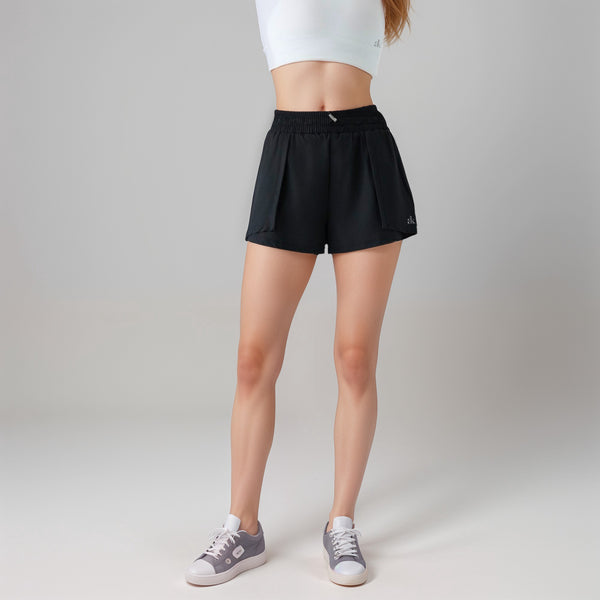 Anna Kaci Anna-Kaci Active Women's High Waist Athletic Shorts With Pleated Side Panels And Stretchy Wideband Waist