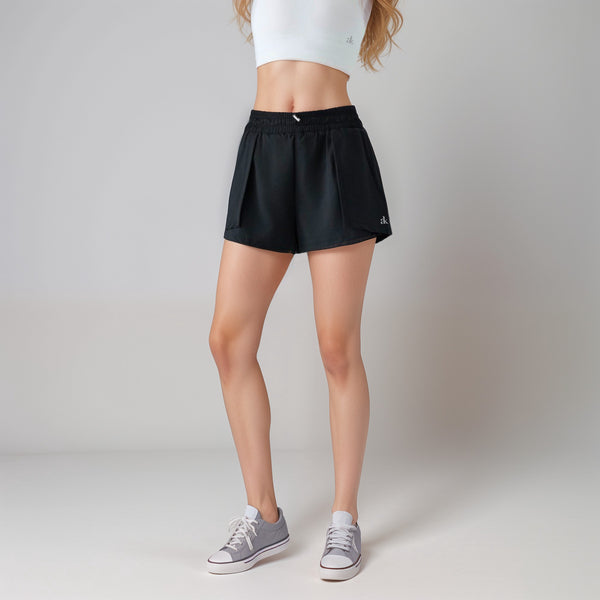 Anna Kaci Anna-Kaci Active Women's High Waist Athletic Shorts With Pleated Side Panels And Stretchy Wideband Waist