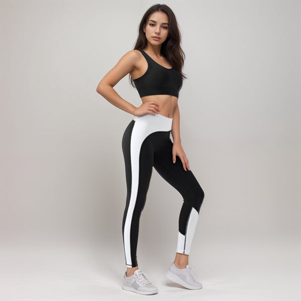 Anna Kaci Anna-Kaci Active Women's High Waist Color Block Leggings With Contrast Panel Design