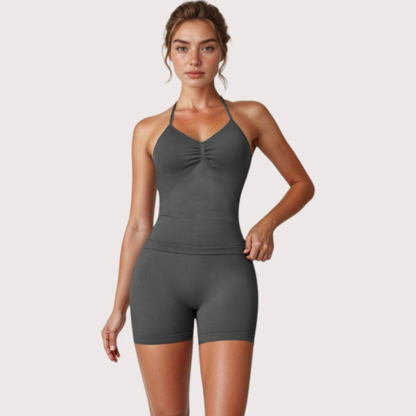 Anna Kaci Anna-Kaci Active Women's High Waist Compression Biker Shorts With Sculpting Seam Detail And Stretch Fit Fabric - Small Gray