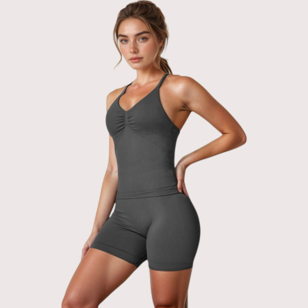 Anna Kaci Anna-Kaci Active Women's High Waist Compression Biker Shorts With Sculpting Seam Detail And Stretch Fit Fabric - Small Gray