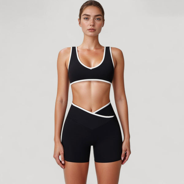 Anna Kaci Anna-Kaci Active Women's High Waist Crossover Athletic Shorts With Stretch Fabric And Flattering V Front Waistband
