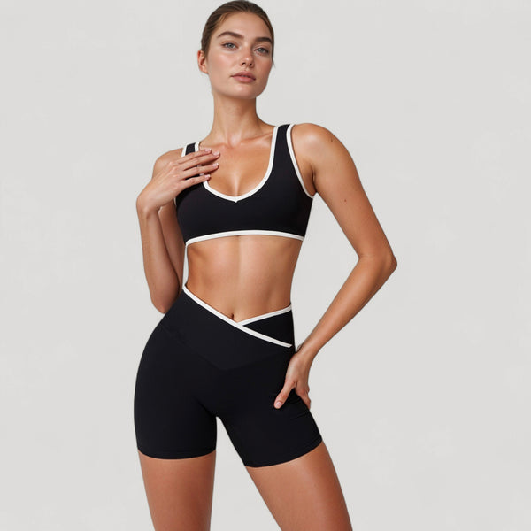 Anna Kaci Anna-Kaci Active Women's High Waist Crossover Athletic Shorts With Stretch Fabric And Flattering V Front Waistband