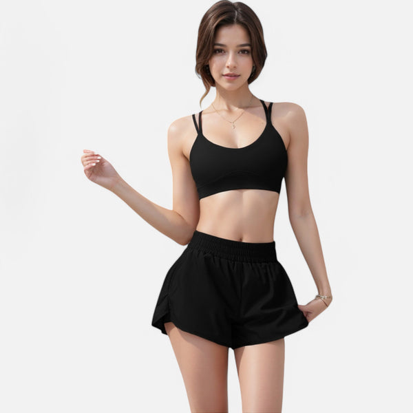 Anna Kaci Anna-Kaci Active Women's High Waist Double Layered Running Shorts With Elastic Waistband And Curved Hem