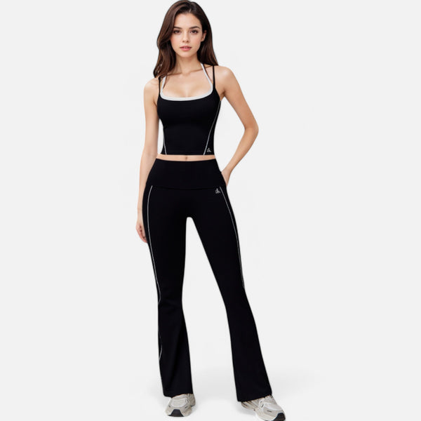 Anna Kaci Anna-Kaci Active Women's High Waist Flared Leggings With Contrast Seam Detail And Stretch Fabric