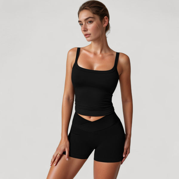 Anna Kaci Anna-Kaci Active Women's High Waist Seamless Ribbed Biker Shorts With Crossover Waistband And Compression Fit