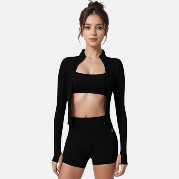 Anna Kaci Anna-Kaci Active Women's Long Sleeve Fitted Zip-Up Jacket With High Collar And Thumbhole Cuffs