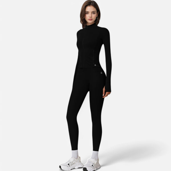 Anna Kaci Anna-Kaci Active Women's Long Sleeve Fitted Zip-Up Jacket With High Collar And Thumbhole Cuffs