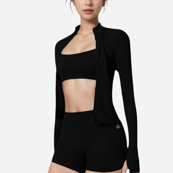 anna kaci Anna-Kaci Active Women's Long Sleeve Fitted Zip-Up Jacket with High Collar and Thumbhole Cuffs