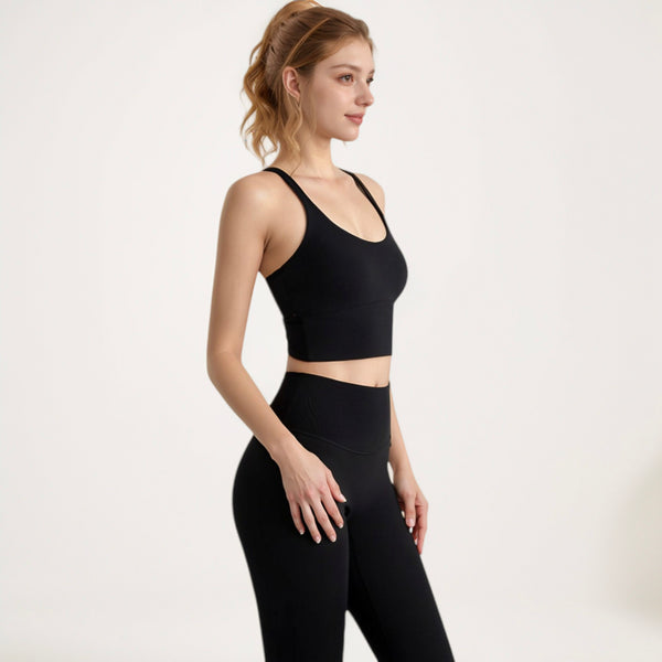 Anna Kaci Anna-Kaci Active Women's Longline Sports Bra With Scoop Neck And Thin Strap Design For Yoga And Low Impact Workouts