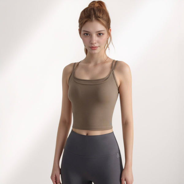 Anna Kaci Anna-Kaci Active Women's Longline Sports Bra With Double Spaghetti Straps And Layered Scoop Neck For Low Impact Workouts