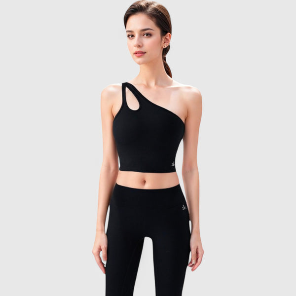 Anna Kaci Anna-Kaci Active Women's One Shoulder Cutout Athletic Crop Top