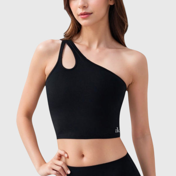 anna kaci Anna-Kaci Active Women's One Shoulder Cutout Athletic Crop Top