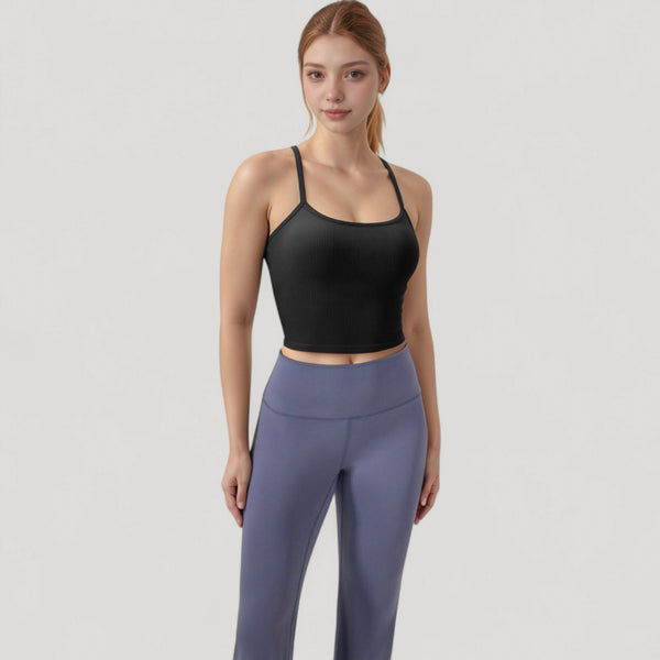 Anna Kaci Anna-Kaci Active Women's Ribbed Cropped Tank With Strappy Back And Stretch Fit For Lightweight Layering