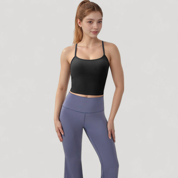 Anna Kaci Anna-Kaci Active Women's Ribbed Cropped Tank With Strappy Back And Stretch Fit For Lightweight Layering