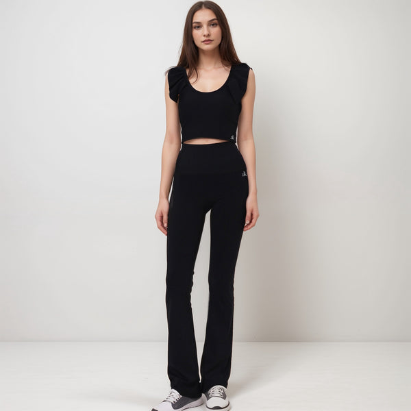 Anna Kaci Anna-Kaci Active Women's Ribbed Scoop Neck Crop Top With Flutter Shoulder Details And Seamless Fitted Design