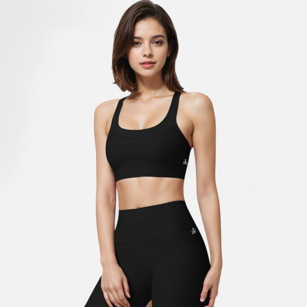 Anna Kaci Anna-Kaci Active Women's Seamless Ribbed Sports Bra With Scoop Neck And Wide Straps