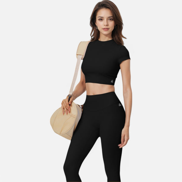 Anna Kaci Anna-Kaci Active Women's Short Sleeve Ribbed Crop Top With Crew Neck And Stretch Fabric