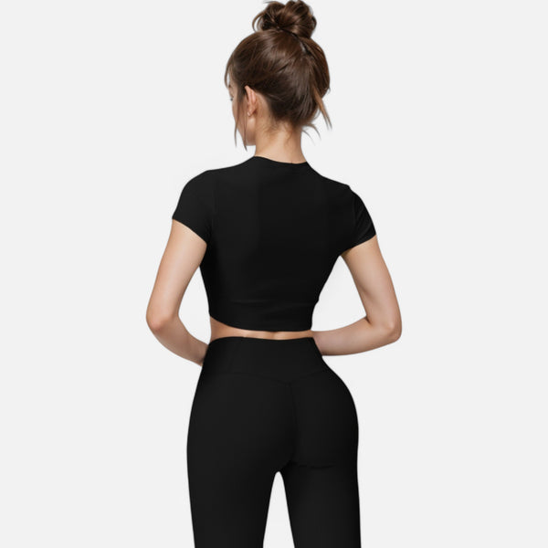 Anna Kaci Anna-Kaci Active Women's Short Sleeve Ribbed Crop Top With Crew Neck And Stretch Fabric