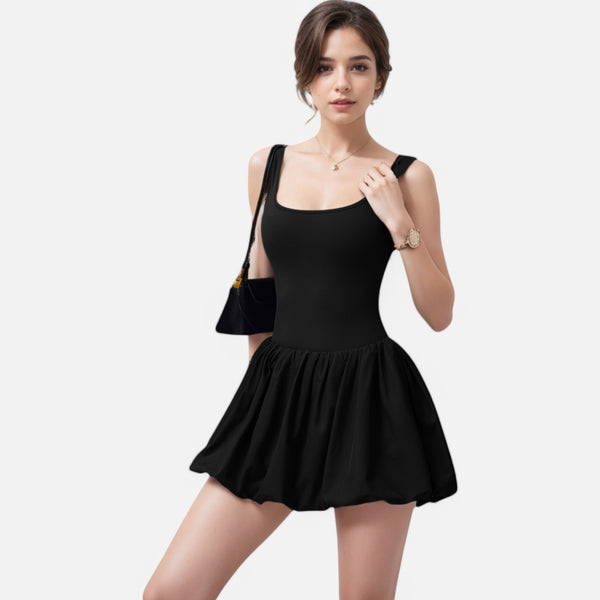 Anna Kaci Anna-Kaci Active Women's Sleeveless Fitted Bodysuit Dress With Bubble Hem Skirt And Scoop Neck